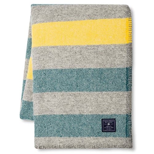 Faribault Woolen Mill Company Wool Throw Blanket, Striped, Heather, Grey/Yellow