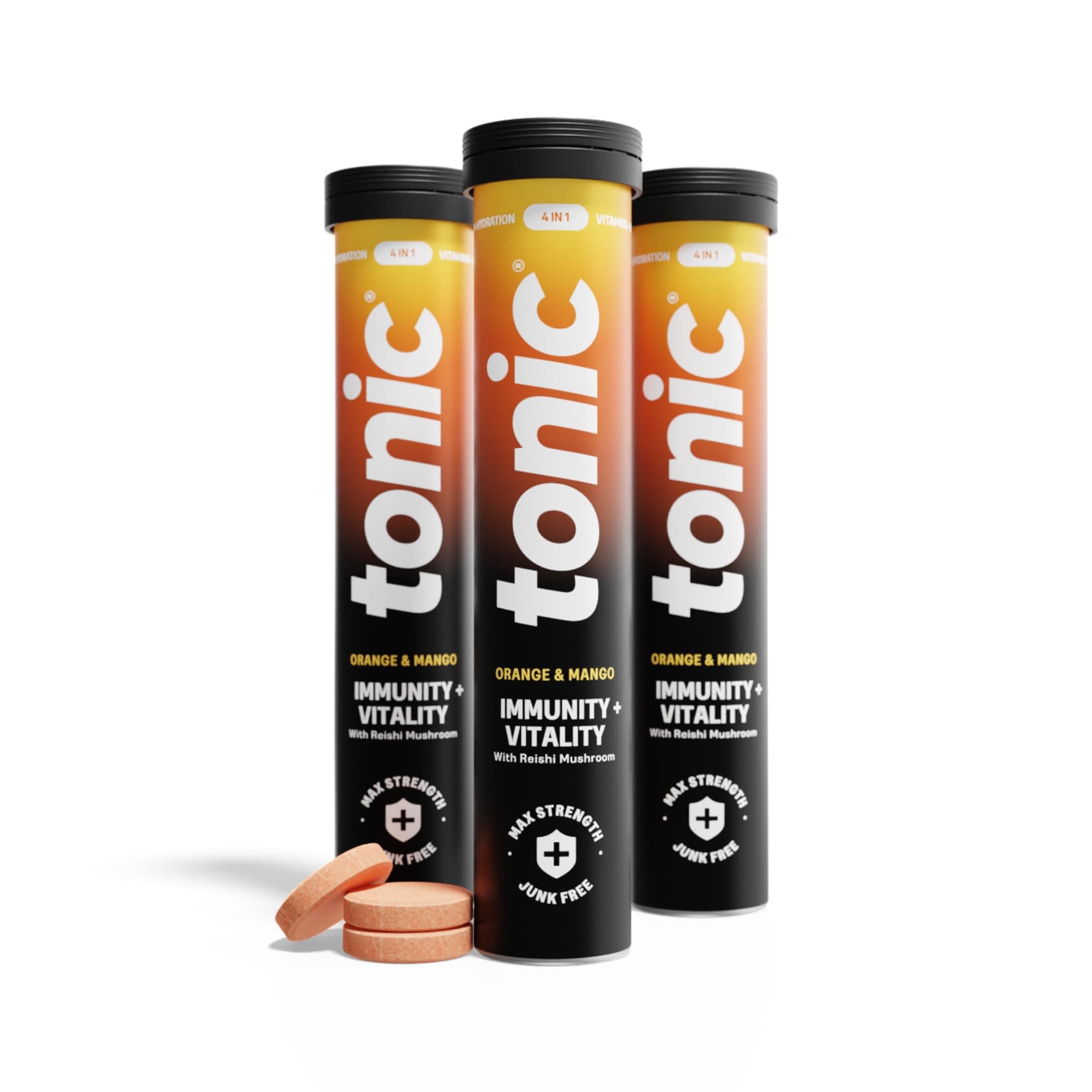 Daily Immunity Tablets - 4-in-1 Effervescent Multivitamins, Minerals & Phytonutrients - Vitamin D, Vitamin C and Zinc - Vegan, No Sugar- Max Strength Tablets, Orange & Mango, 60 Count