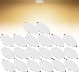 24W LED Recessed Ceiling Spotlights, 3000K Warm White Ultra Slim Panel Light, Cut Φ190-210mm, AC110-240V Round Downlights for Living Room Office, 20 Pack