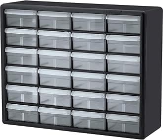 Akro-Mils 10124 24-Drawer Plastic Drawer Storage Cabinet for Garage Organization, Lego Storage, Teacher Toolbox, Makeup Organizer, and More, 50.8 cm W x 15.24 cm D x 40.64 cm H, Black