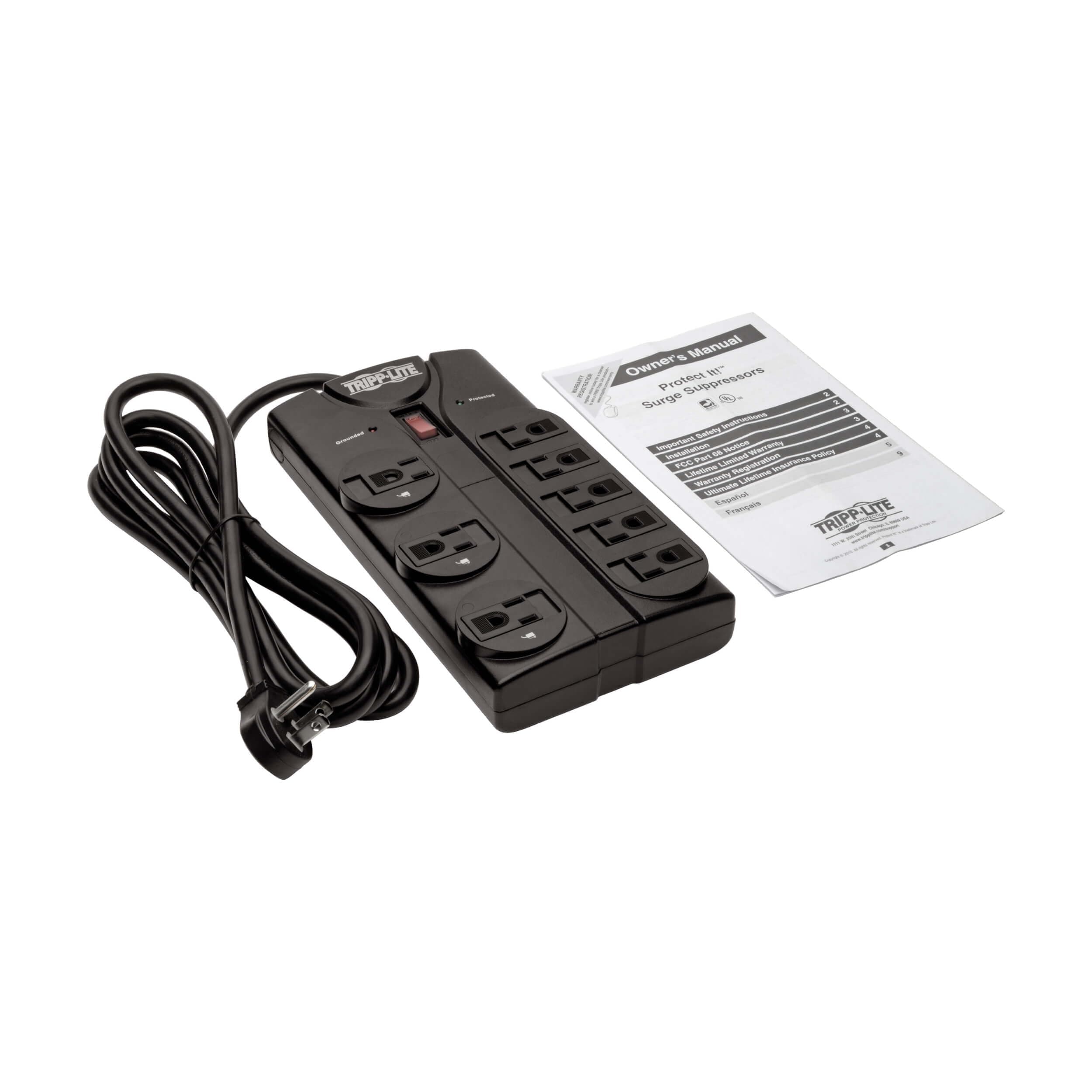 Tripp Lite 8 Outlet Surge Protector Power Strip 25ft Cord Right Angle Plug 1440 Joules TLP825