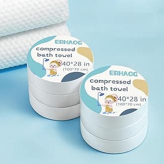 Compressed Towel Tablets - 40 * 28 in Compressed Bath Towel, 5 Psc Large Disposable Bath Towels for Travel, Compressed Cotton Bath Towels for Adults Baby Toddler Camping Hiking Swim Beach