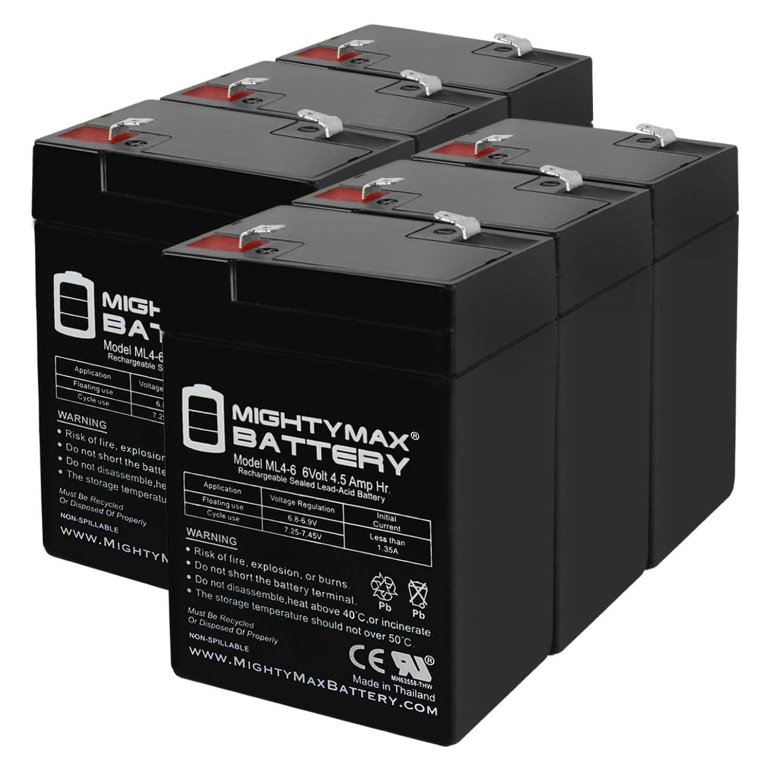 ML4-6 - 6V 4.5AH General 00648 Sealed Non-Spillable Emergency Light Battery WKA6-5F - 6 Pack