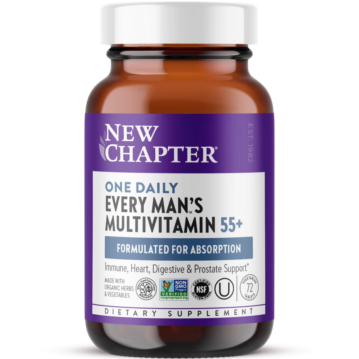 Men's Multivitamin 50 Plus for Brain, Heart, Digestive, Prostate & Immune Support with 20+ Nutrients + Astaxanthin - Every Man's One Daily 55+, Gentle on The Stomach - 72 ct