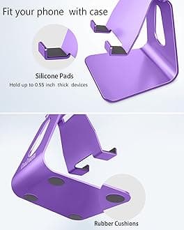 CreaDream Adjustable Cell Phone Stand, Phone Stand, Cradle, Dock, Holder, Aluminum Desktop Stand Compatible with Phone 15 14 13 12 11 Pro Max Plus SE, Accessories Desk, All Mobile Phones-Dark Purple