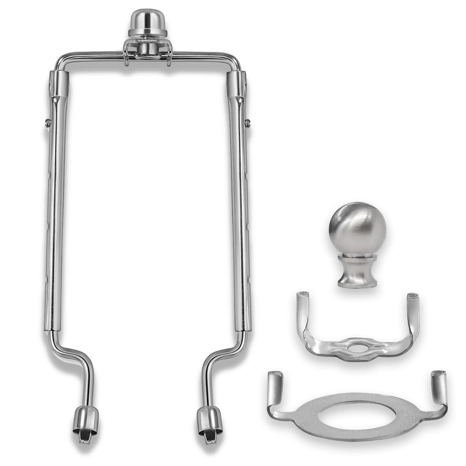 7 8 9 10 inch Lamp Shade Harp Holder,Adjustable Lamp Harp Kit,Fit Both Standard Lamp Rod and E26 Light Base UNO Fitter Adapter,with 2 Shade Attaching Finial Top (Silver Color - 1 Set)