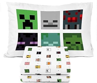 - Sunny Side Up Minecraft Creeper & Animals Twin Sheet Set - 3 Piece Kids Bedding Set Includes Pillow Cover - Super Soft Microfiber Sheets