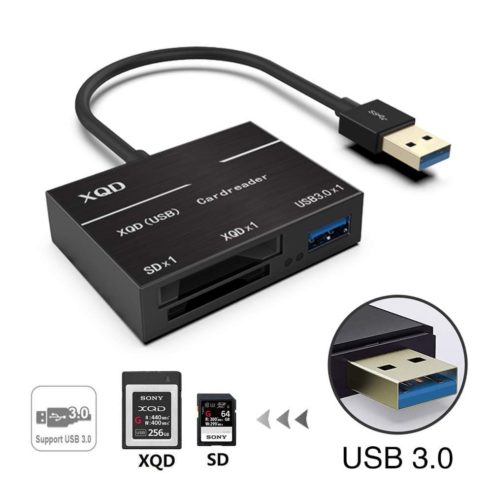 XQD/SD Card Reader Adapter, USB 3.0 Portable Flash Memory Card Reader, for XQD/SD Camera Card, for Sony M/G Series, Lexar USB Mark Card, Nikon D4/D5/D500, Support Windows/Mac OS System