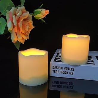 2 Pack 3’’ Outdoor Battery Operated Flameless Candles with Timer Flickering Pillar Waterproof Candle Plastic Electric LED Lights for Wedding Party Halloween Thanksgiving Christmas Decoration