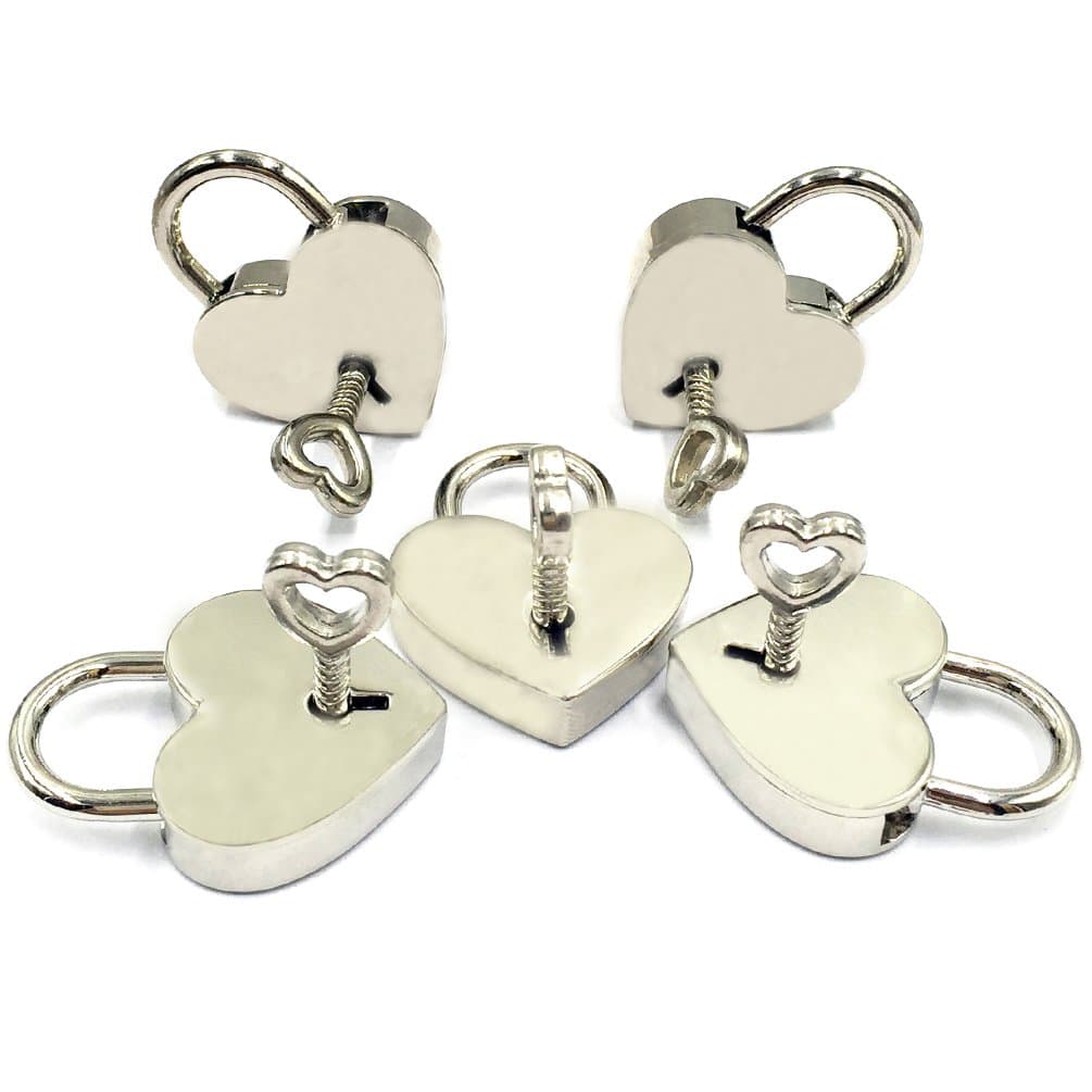 LOUHUA 5 Sets Silver Mini Heart Shaped Padlock Bulk Lock with Key for Jewelry Storage Box Diary Book DIY Craft