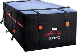 RoofPax 23 cft. Extra Waterproof Rooftop Cargo Carrier Bag, Double Weatherproof Zippers, Integrated Mat, 10 Heavy-Duty Tie-Down Straps fit Cars with/Without a Rack or Side Rails, Safety Hooks Included