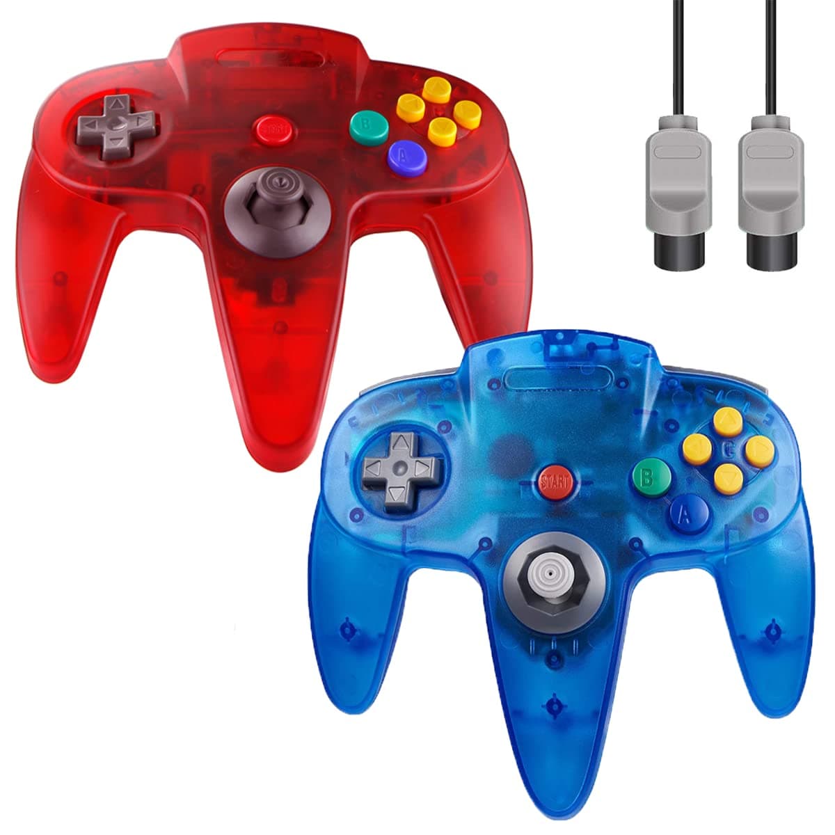ZeroStory Classic N64 Controller, Wired N64 Controller Joystick with 5.9 Ft N64 AV Cable for N64 Video Game Console (Transparent Red and Transparent Blue)