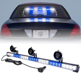 31.5 Inch LED Traffic Advisor Strobe Light Bar, 21 Flashing Patterns w/Suction Cup Mount, Windshield Deck Emergency Police Lightbars for POV Volunteer Vehicles Pickup Trucks SUV UTV White Blue