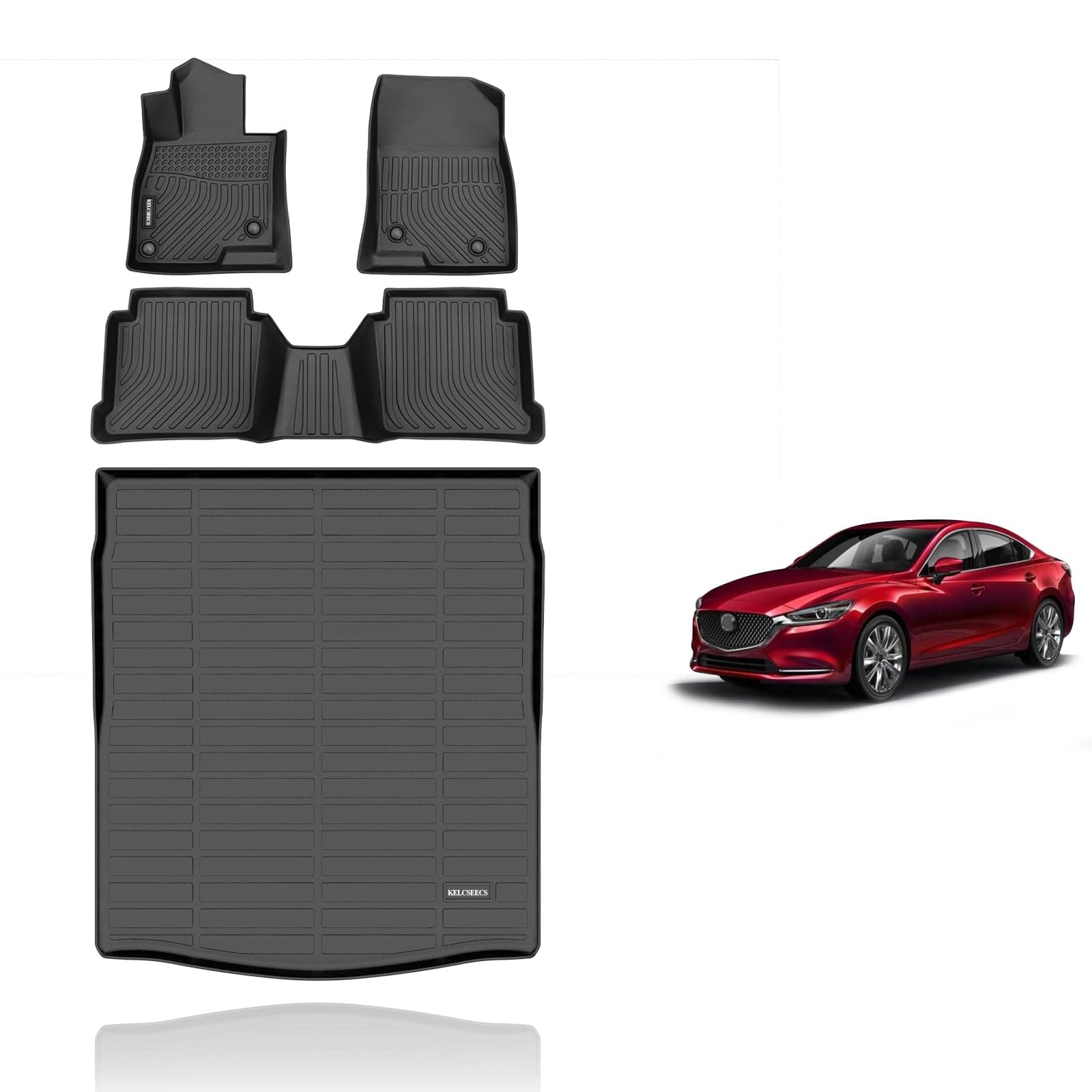 KELCSEECS® Floor Mats & Cargo Liner Custom for 2014 2015 2016 2017 2018 2019 2020 2021 Mazda 6 All Weather Protection TPE Floor Liners Front & Rear Row Full Set Mazda 6 Accessories Black