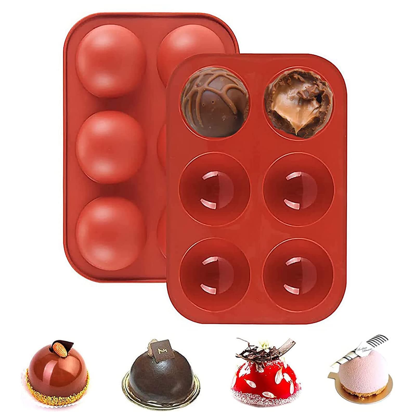 6 Holes Silicone Mold for Chocolate Bomb, 2 Pack Semi Sphere Baking Molds For Making Cake, Jelly, Mousse, Pudding, Handmade Soap, BPA Free Baking Mould