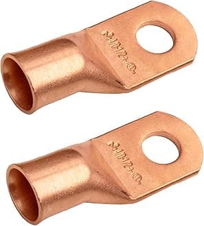SELTERM 2pcs 4/0 AWG (XL) 1/2" Stud Copper Wire Lugs, Ring Terminals, Battery Cable Ends, 0000 Gauge Ring Terminal Connectors, UL Heavy Duty Bare Copper Eyelets