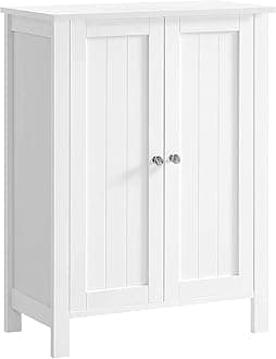 VASAGLE Wooden Bathroom Floor Storage Cabinet with Double Door Adjustable Shelf (23.6 x 11.8 x 31.5 Inches White) UBCB60W