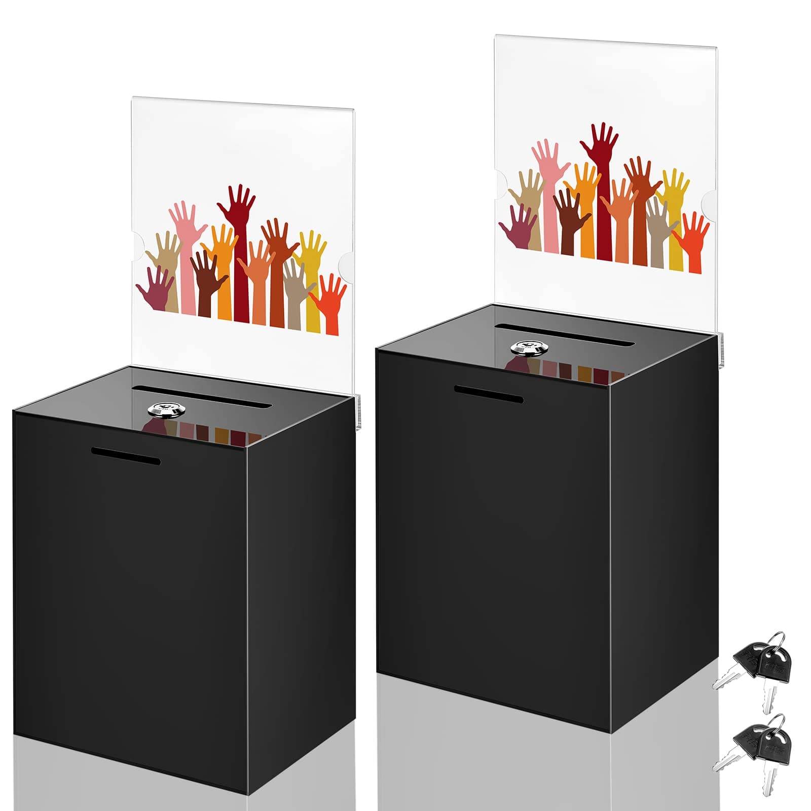 Marsui 2 Pack Acrylic Suggestion Box Large Donation Box 8.2 x 6.7 x 5 Inch Safe Ballot Box with Lock and Sign Holder for Voting Charity Business Cards Collection Display Ticket Comment (Black)