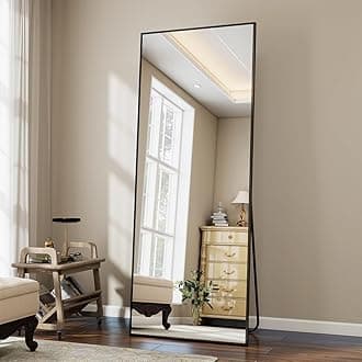VooBang 68" x 22" Full Length Mirror, Floor Body Mirror with Stand Aluminum Alloy Frame, Standing Hanging or Leaning for Bedroom Living Room, Black