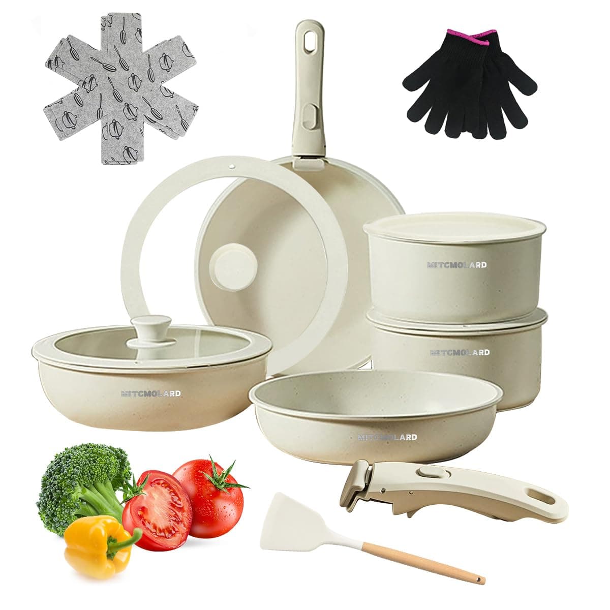 Granite Cookware Set - Cookware Set - Cooking Set, 14 pcs Pots and Pans Set, Kitchen Set, Non Stick Sets for Cooking, Induction Cookware with Detachable Handle, PFOA Free