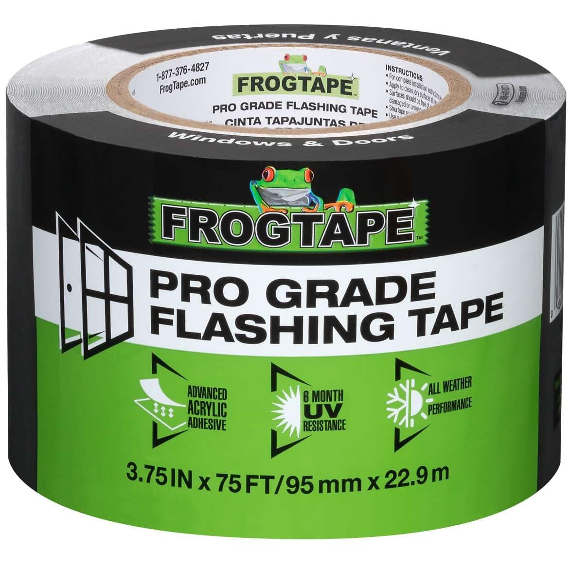 Pro Grade Flashing Tape for Windows & Doors, 3.75 Inch Width - 75 Foot Roll, All Weather & UV Resistant Flashing Tape with Advanced Acrylic Adhesive - 10 mils - Black