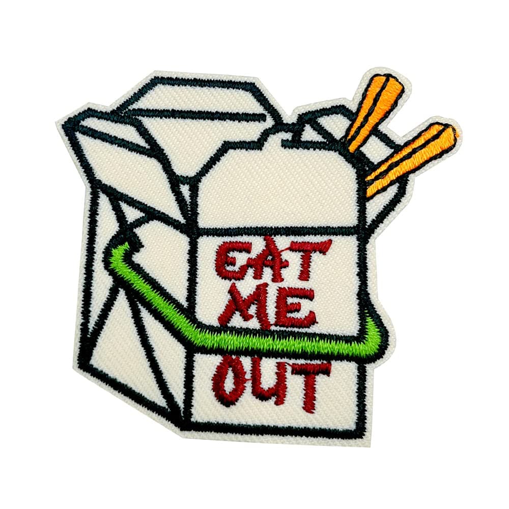 Embroidered Iron On Patches, EAT ME Out Morale Applique Patch, Chopsticks Funny Badge Sew On Emblem DIY Accessories for Vest Jackets, Clothes, Hats, Backbags & Jeans.