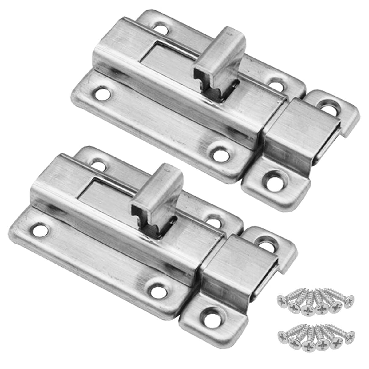 ECVV 2 Packs Door Sliding Bolt Latch Lock 2 Inch Safety Locks Stainless Steel Security Anti-Theft Lock with Mounting Screws for Yard Garden Balcony Bathroom Window Furniture Pet Gate(Silver)