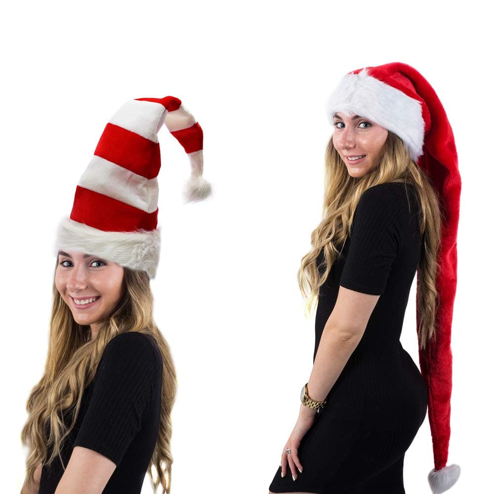 TigerdoeSanta Hats - 2 Pack - Extra Long Santa Hat - Christmas Hats - Plush Santa Hats - Christmas Hats for Adults
