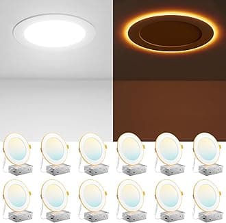 Amico 12 Pack 6 Inch 5CCT LED Recessed Ceiling Light with Night Light, 2700K/3000K/3500K/4000K/5000K Selectable Ultra-Thin Lighting, 12W=110W, 1100LM, Dimmable Canless Wafer Downlight ETL&FCC