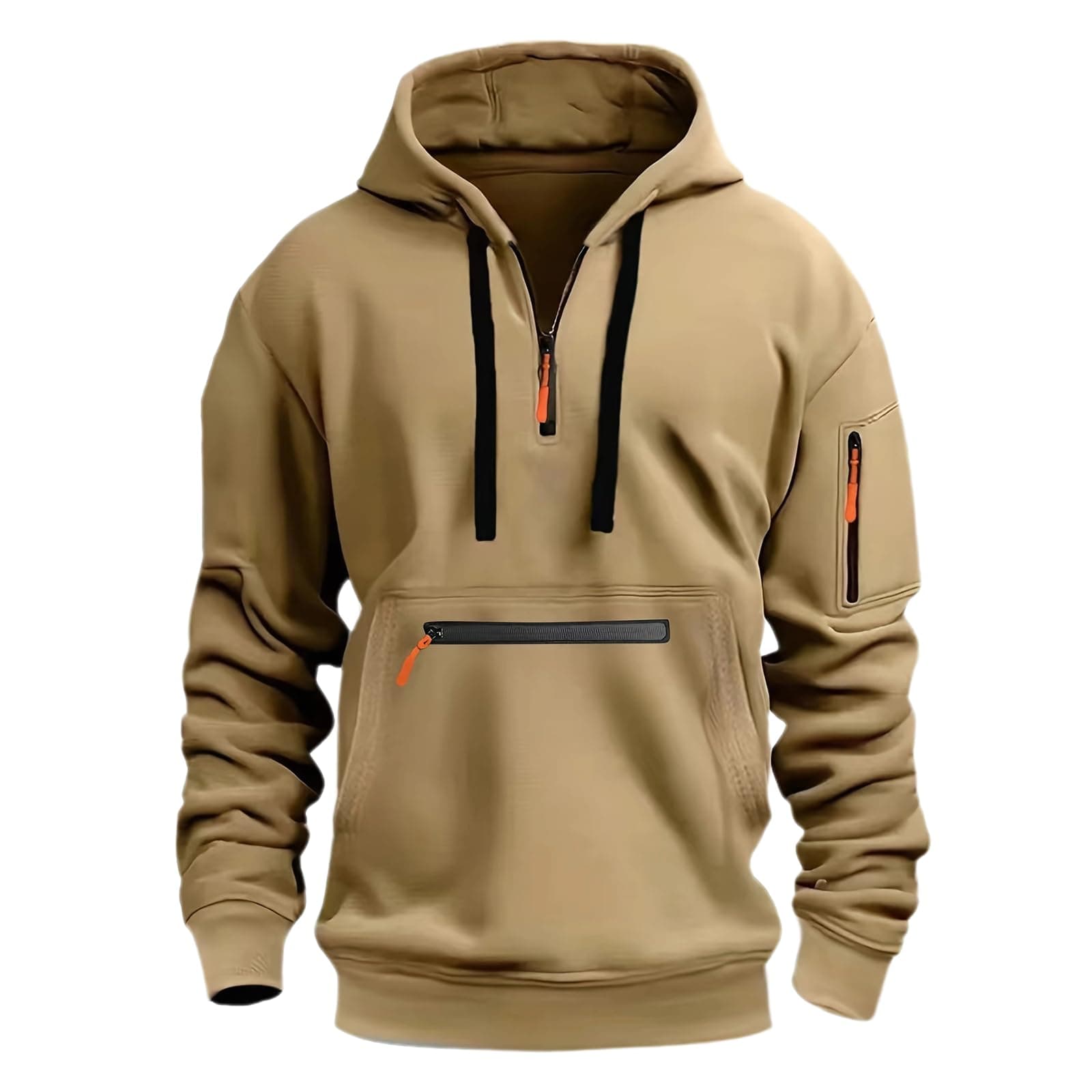 Mens 1/4 Zip Pullover 2024 Hoodie Zip Up Pocket Drawstring Tracksuit Tops Cuff Overhead Hooded Slim Fit Casual Gym Skiing Fashion Warm Hoody Sweatshirts