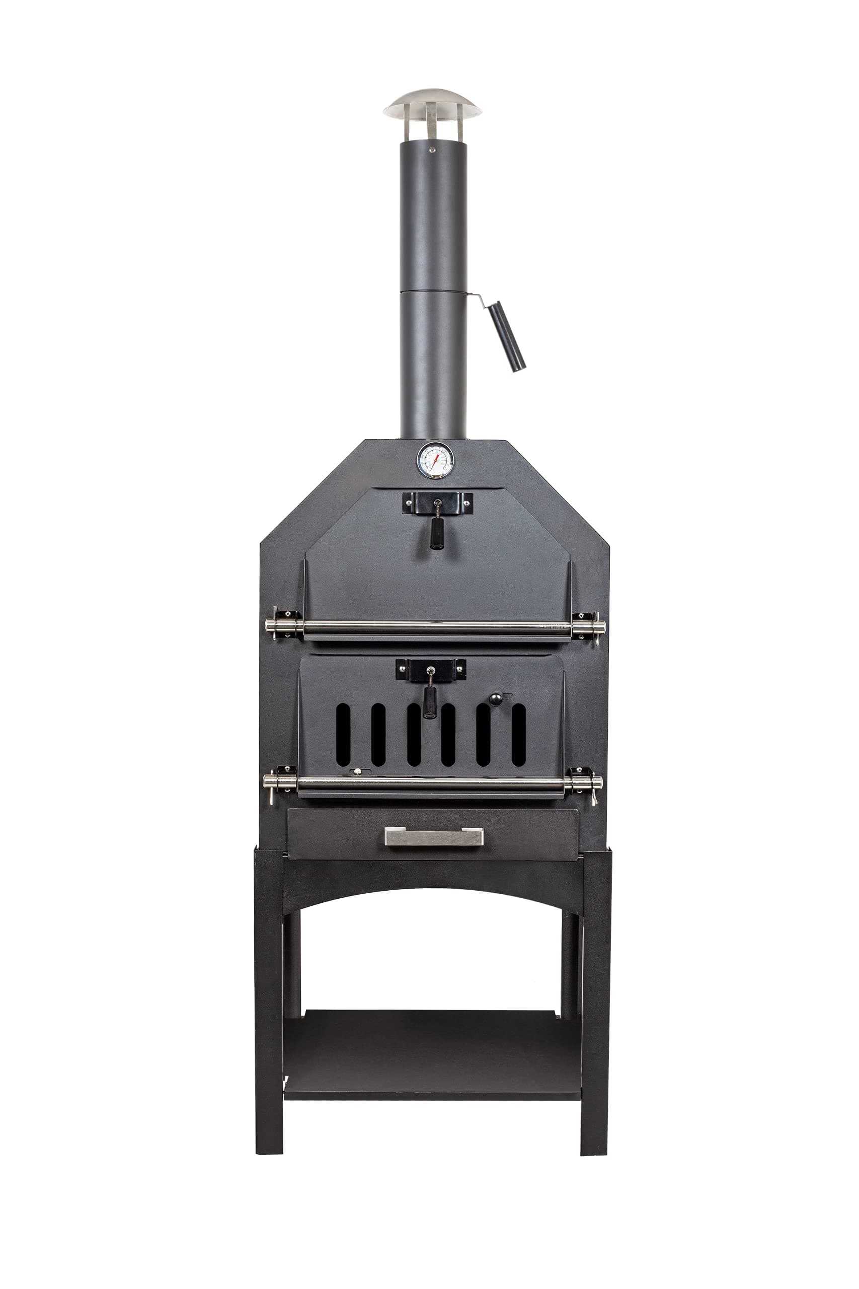 La Hacienda 56366 Multi-Functional BBQ, Smoker & Pizza Oven, Black, 160cm Tall