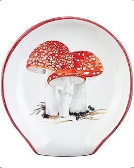 Sweet Olive Mushroom Spoon Rest - Vintage Kitchen Accessory, Cottage Core Ceramic Spoon Holder for Stove Top