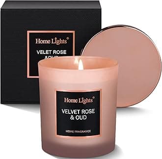 HomeLights Luxury Scented Candle, Natural Soy Wax, Home Fragrance Decor Gift, Velvet Rose & Oud, Medium Jar