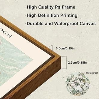 KBKBART Sage Green Framed Canvas Wall Art, Abstract Van Gogh Wall Art Exhibition Posters, Vintage Flower Art Prints Painting, Retro Boho Green Wall Decor for Aesthetic Bedroom Bathroom Decor(8"x10")