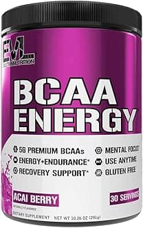 Evlution Nutrition BCAA Energy - High Performance Amino Acid Supplement for Anytime Energy, Muscle Building, Recovery and Endurance, Pre Workout, Post Workout (30 Servings, Acai Berry)