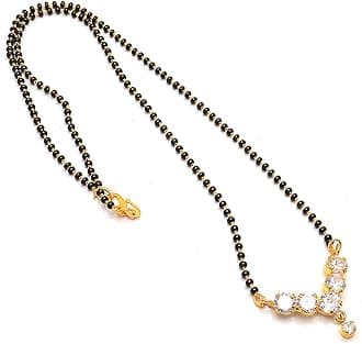 Mandi Mangalsutra for Women, CZ Multi-Stones Gold-Plated Pendant, Black Crystal Beaded Chain, Traditional Indian Jewelry Necklace for Weddings, Festivals, Gifts - Elegant Mangalsutra Necklace