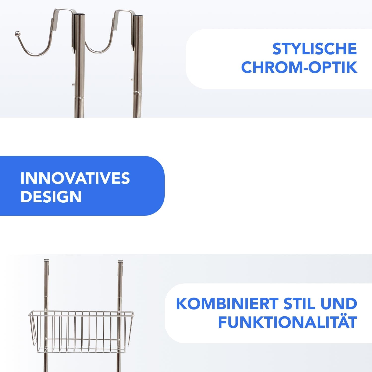 Bamodi Shower Caddy Hanging - 2 Tier Over Door Chrome Plated - No Drilling Required - Fits Shower Screens up to 0.78 inches - Hangable Shower Rack with 2 Towel Hooks (27.5 x 7.5 x 7.3 INCHES)