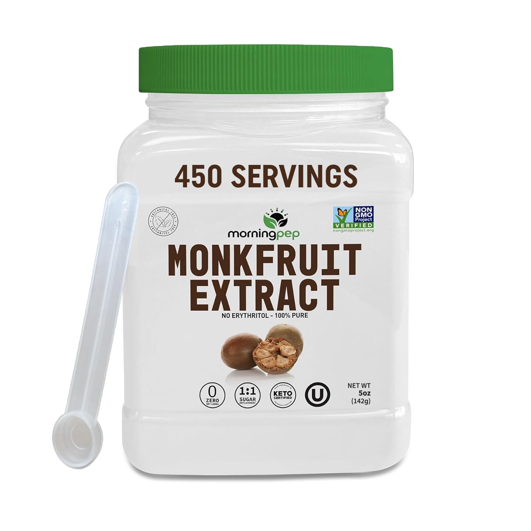 100% Pure Monk Fruit extract sweetener, No Erythritol, Monkfruit Extract Powder, NON-GMO Project Verified, Keto Certified, OR kosher, No Fillers Zero Calories,Over 450 Servings