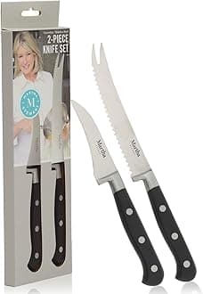 Martha Stewart Carverton 2 Piece Set 5" Tomato Knife and 3" Bird's Beak Knife Set, High Carbon Stainless Steel Kitchen Knives w/Black Triple Riveted Handle