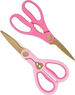 All Purpose Kitchen Shears, Premium Stainless Steel Blades with Ergonomic Soft Grip Handles, 2-Piece Set, Pink