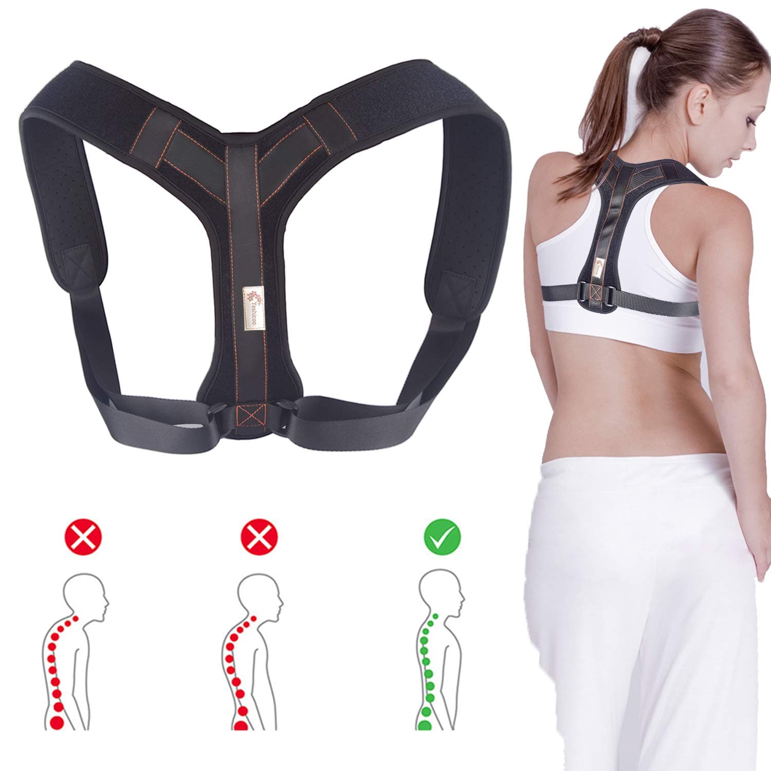 Posture Corrector for Men Women Upper Back Brace Support Belt Better Back Clavicle Support Helper Shoulder Alignment Kyphosis Pain Relief Under Clothes Adjustable Comfortable Fit 25-45” New Upgrade