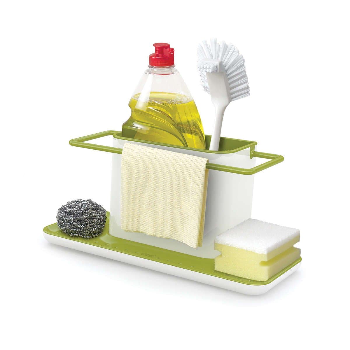 INOVERA 3 IN 1 Self Draining Sink Tidy Organiser Sponge Brush Holder, Green