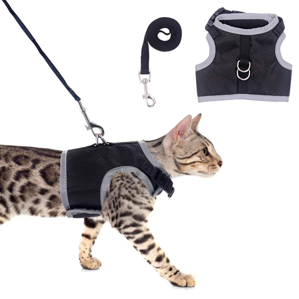 OFPUPPY Reflective Cat Harness with Leash - Large Medium Cat Vest - Best for Walking, Black M