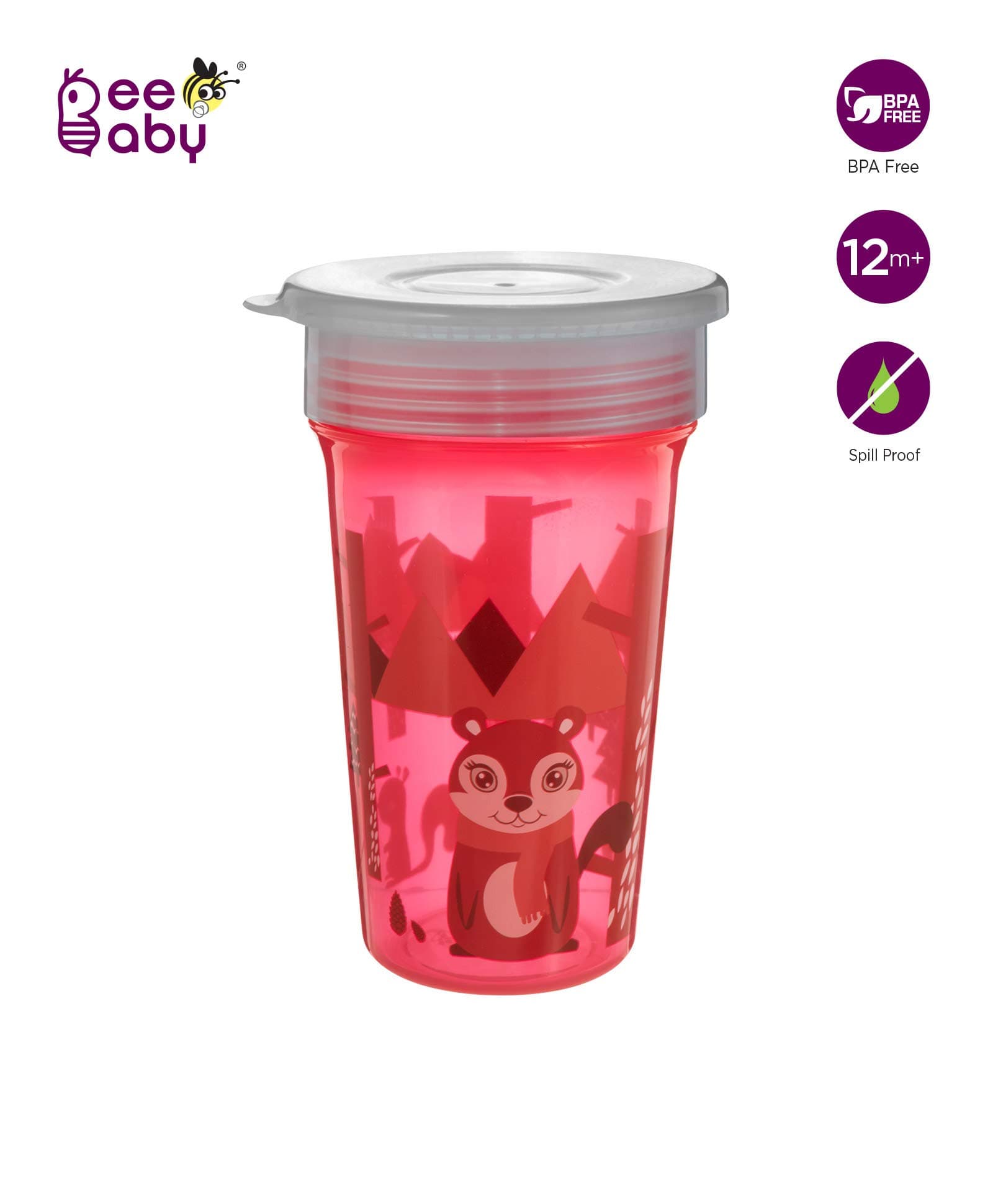 BeeBaby 360 Degree Magic Spoutless Transition Sippy / Sipper Cup for Baby / Toddlers. 300 ML / 10 Oz. Leak-Proof, BPA Free. (Red).