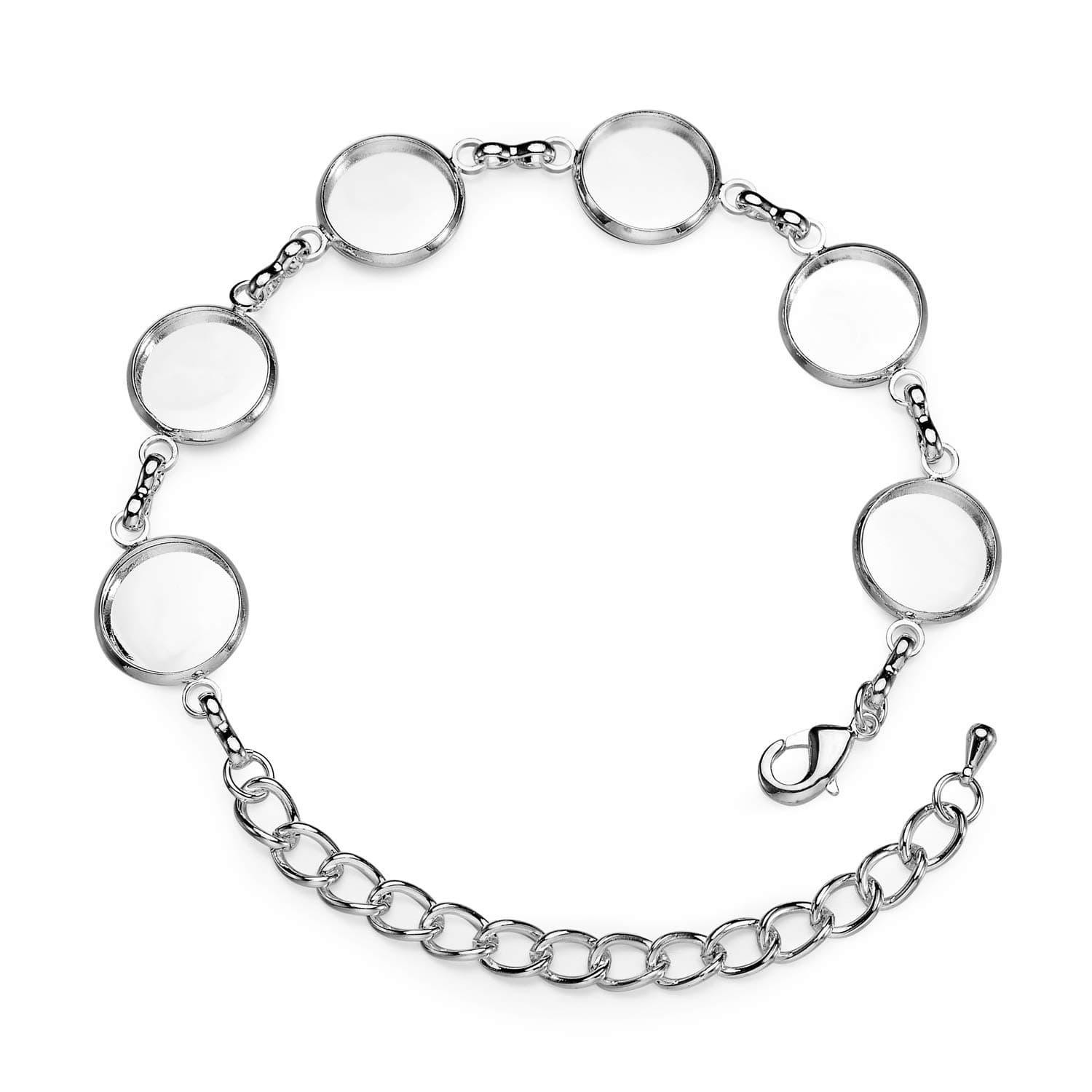 SROMAY 5PCS Bezel Bracelet Blanks Silver Plated Blank Bezel Settings Bracelet with 6 Round Bezel Pads Cabochon Disc Base for Jewelry Making