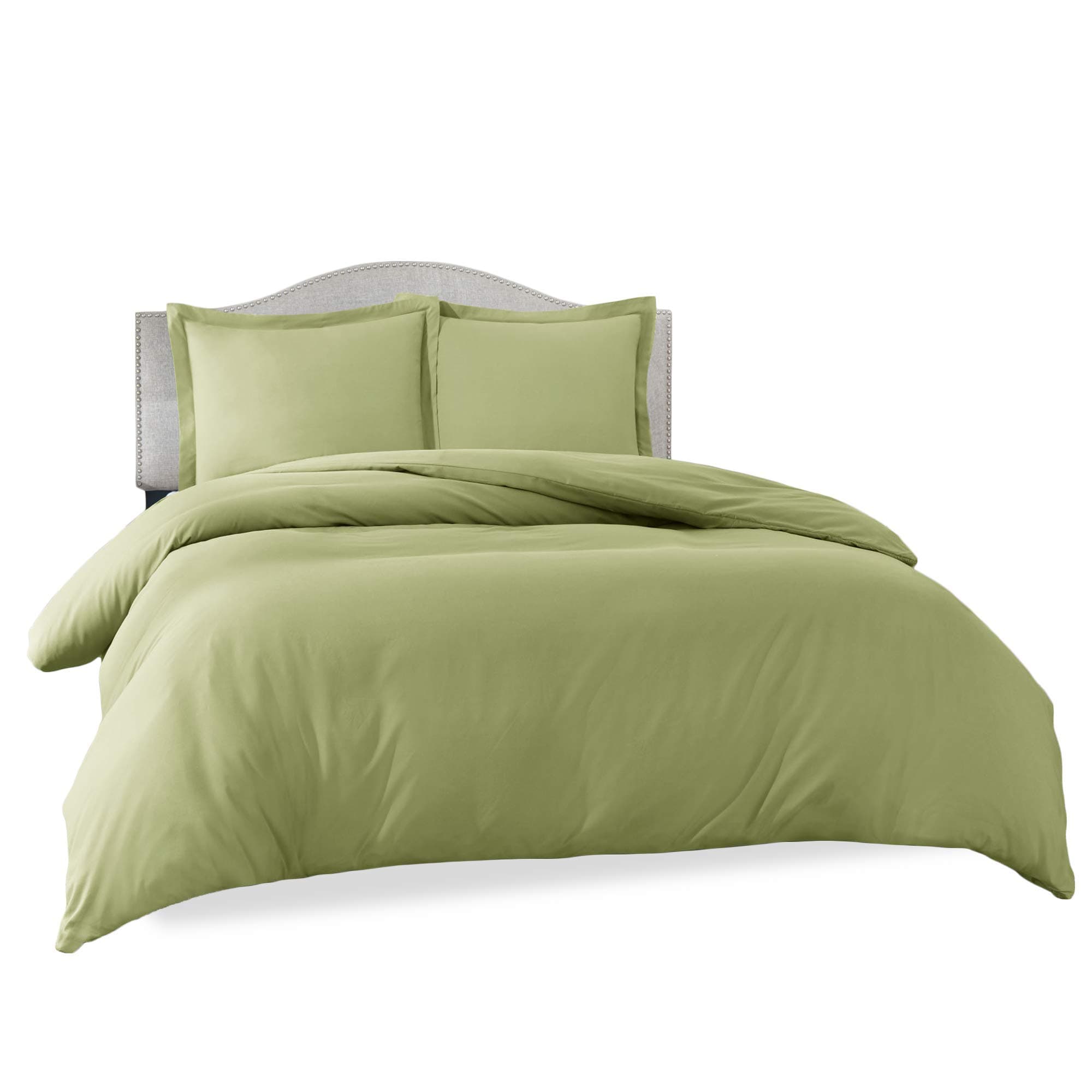 Clara Clark Duvet Cover Ultra Soft Double Brushed Microfiber - Comforter Cover with Button Closure and 2 Pillow Shams, Sage, Full - 80"x90"