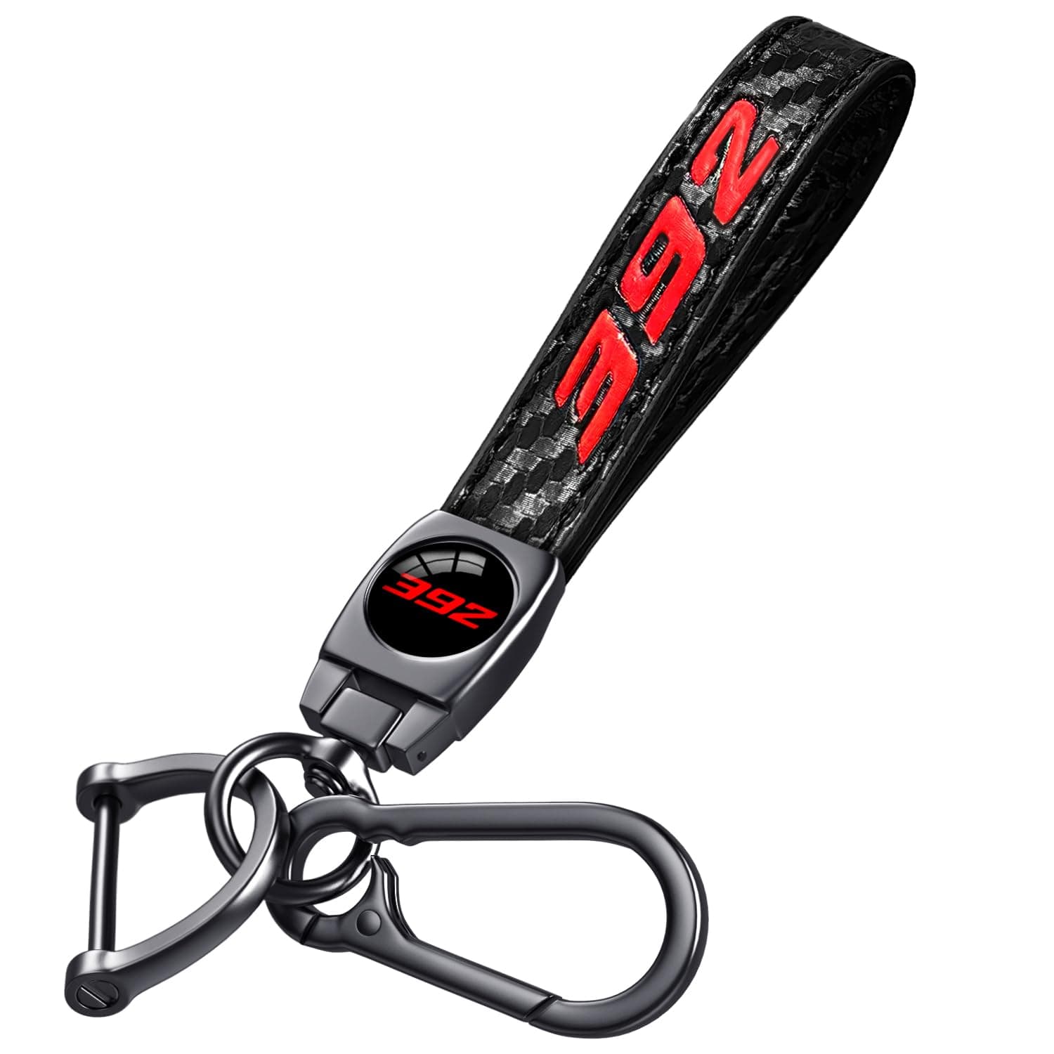 Black 392 Keychain for Dodge Charger Challenger Durango & RAM SRT 392, Black Leather & Metal Car Key Fob Holder, 392 Car Keychain Accessories