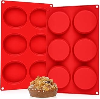 Muffin Top Pan, Silicone Egg Molds for Breakfast Sandwiches 3 Inch Round Egg Baking Pan for Oven English muffins, Whoopie Pies, Corn Bread, bites, Tarts 2 Pack Red