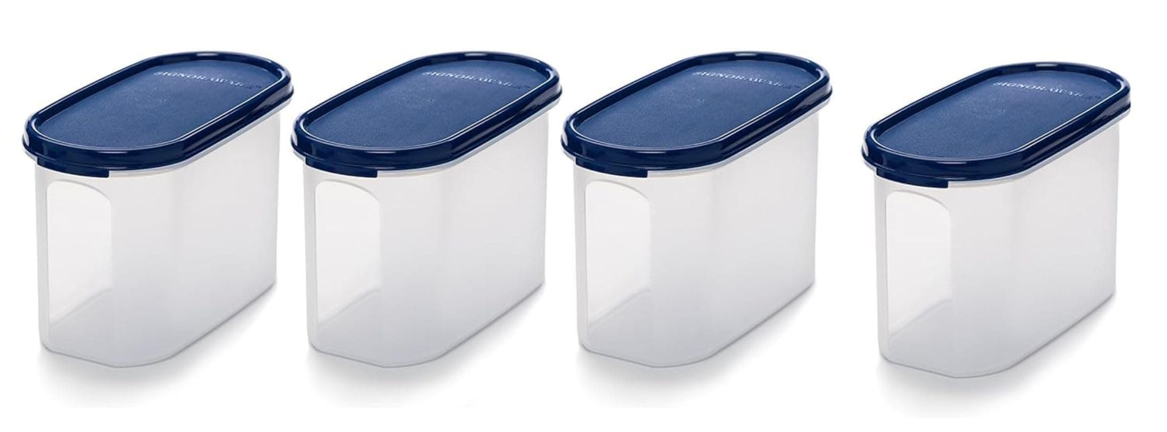 - SignoraWare Modular BPA Free Plastic Oval Container | Airtight Lid | Retain Crispness | Non Toxic & odour free | Ideal for storing Rice, Sugar, Poha & Roasted Peanuts (1.1 Ltrx4 | Set of 4 | Blue)