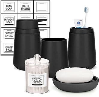IMAVO Bathroom Accessories Set 4-Piece, Toothbrush Holder, Toothbrush Cup, Soap Dispenser, Soap Dish, Decorative Bathroom Accessories Set Set (Black)